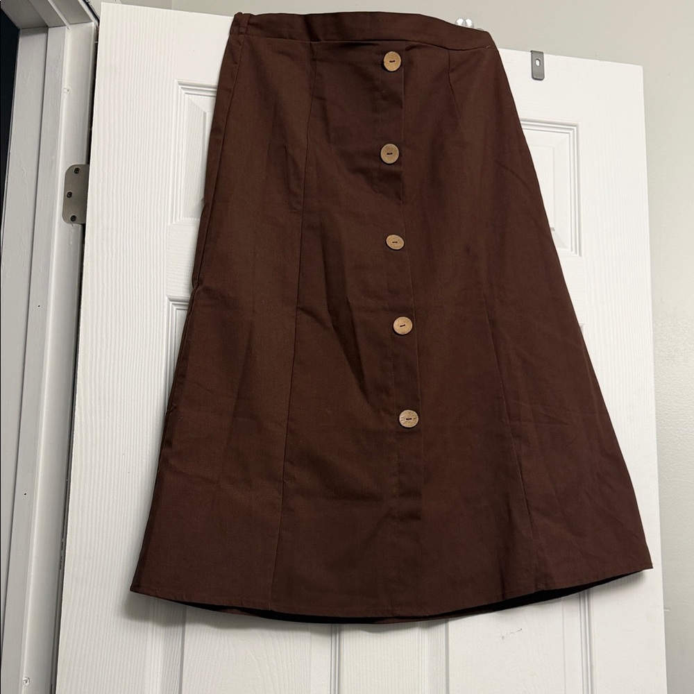 Elegant Brown A-Line Skirt with Button Detail